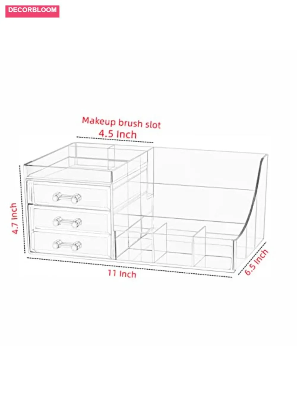 Clear Acrylic 3-Drawer Stackable Makeup Organizer Vanity Storage
